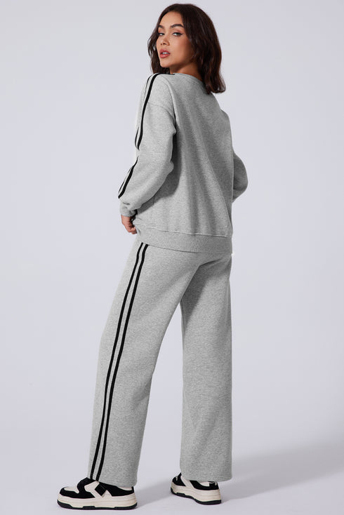 Side Striped Round Neck Top and Pants Active Set - Odaingerous